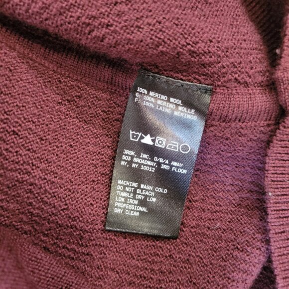 AWAY Travel Burgundy Red Merino Wool Drawstring Pullover Hoodie sz XL Autumn - Picture 5 of 6